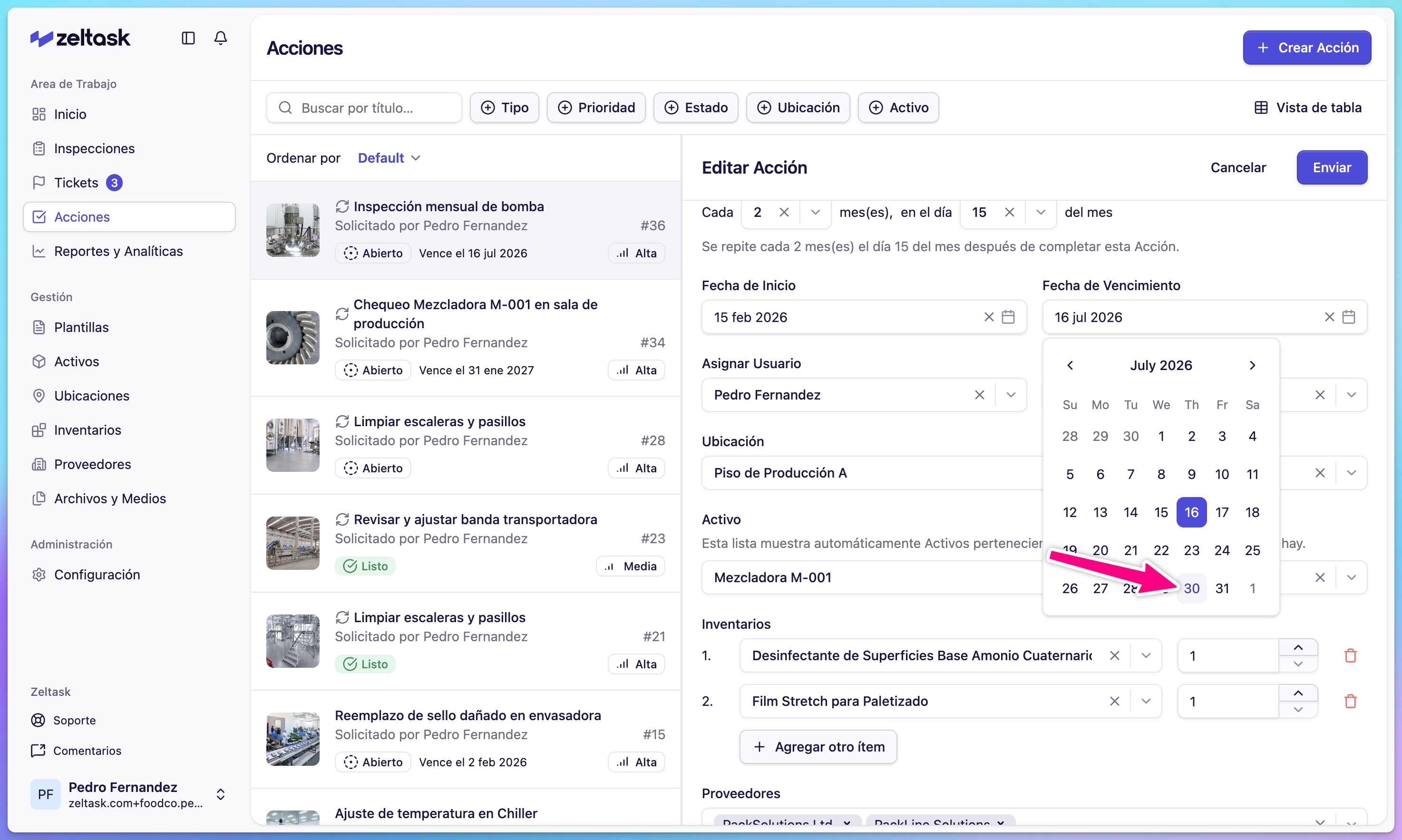Open date picker and select a later date